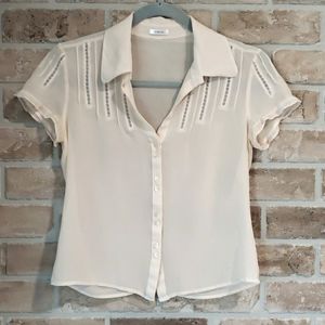 Perfect Fit Sheer Blouse, Cream Blouse